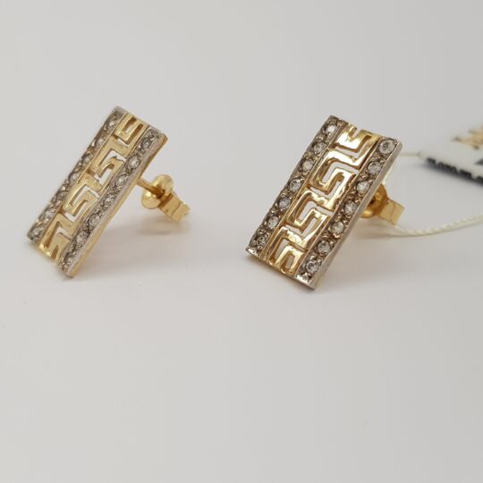 Kolczyki złote z greckim wzorem i cyrkoniami