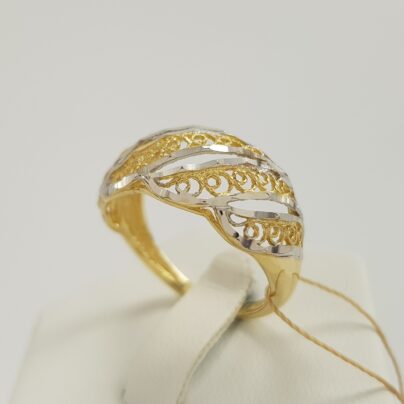 Ażurowy pierścionek w złocie dwukolorowym